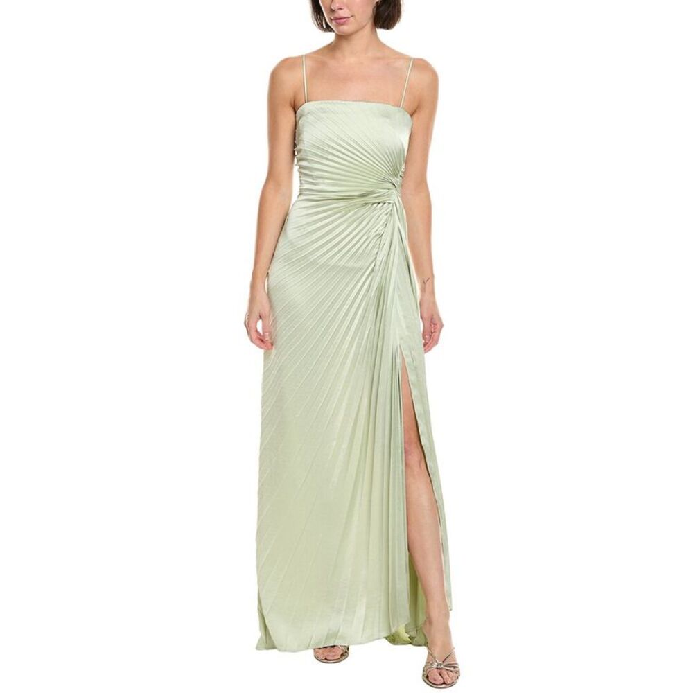 A.L.C. Pleated Spaghetti-Strap Maxi Dress in Pale Green